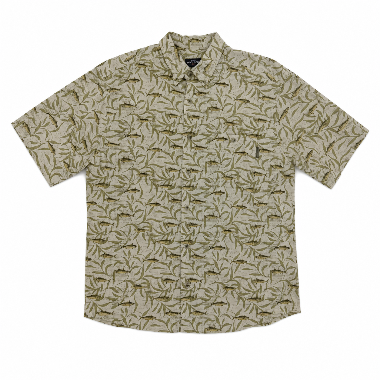 WOOLRICH ウールリッチ FISH & LEAF PATTERN S/S SHIRT 魚柄コットンシャツ