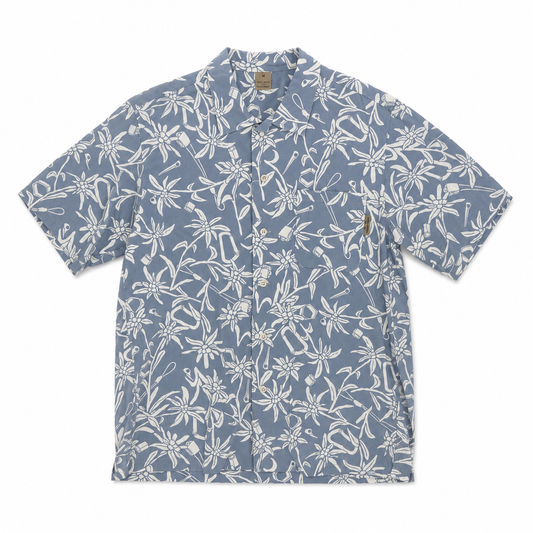 【USED】mont-bell モンベル FLOWER & OUTDOOR GEAR PATTERN S/S SHIRT