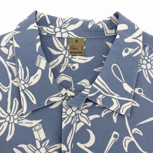 【USED】mont-bell モンベル FLOWER & OUTDOOR GEAR PATTERN S/S SHIRT