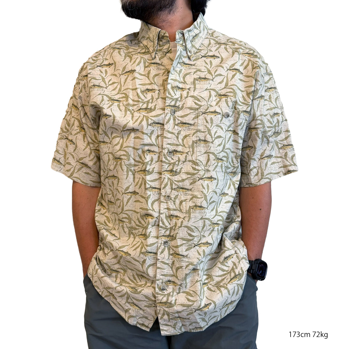 WOOLRICH ウールリッチ FISH & LEAF PATTERN S/S SHIRT 魚柄コットンシャツ