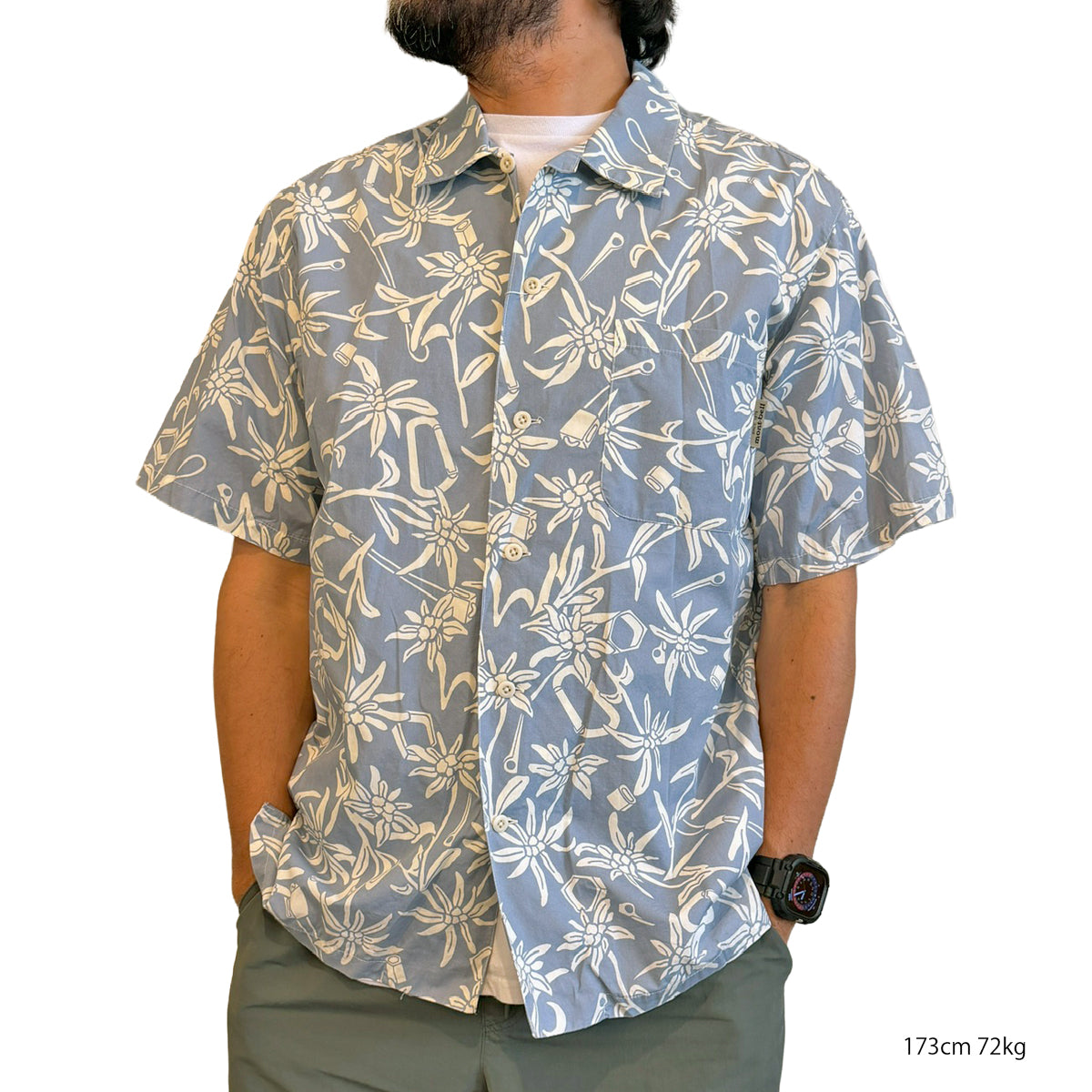 mont-bell モンベル FLOWER & OUTDOOR GEAR PATTERN S/S SHIRT