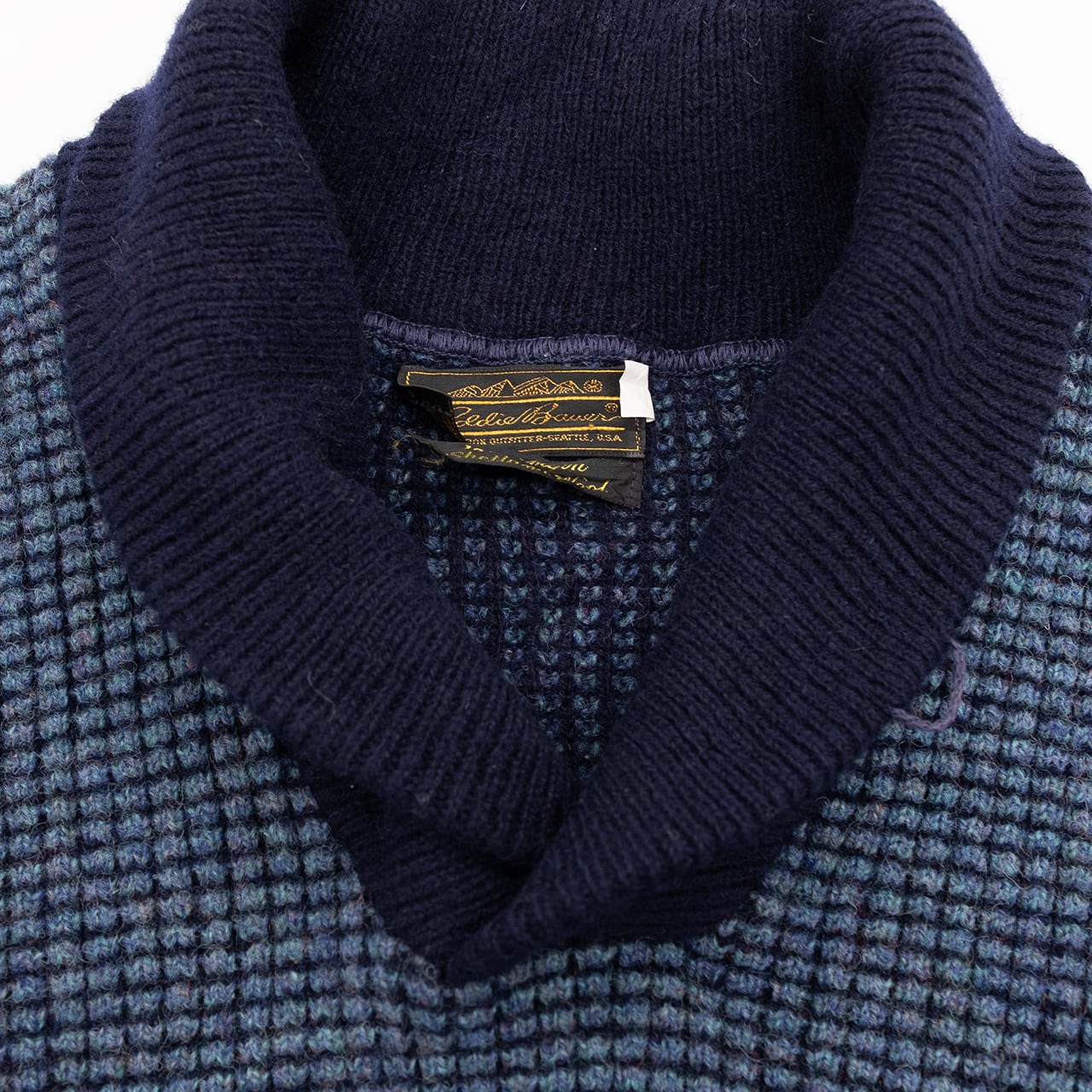 【USED】80s Eddie Bauer Shawl Collar Knit Sweater エディーバウアー ショールカラーニットセーター 黒タグ