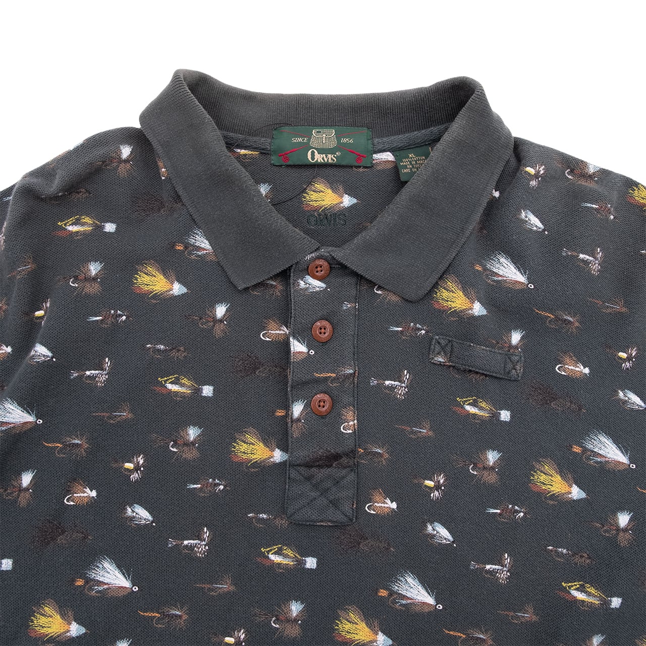 【USED】90s ORVIS Fly Pattern All-Over Print Polo Shirt オービス フライパターン総柄 ポロシャツ