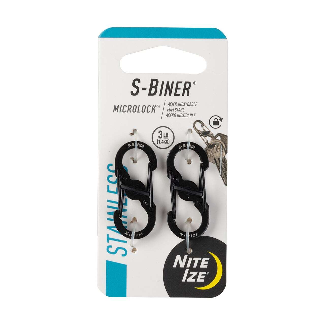【DM便190円】NITE IZE ナイトアイズ エスビナー マイクロロックスチール ブラック 2P S-BINER? MICROLOCK STAINLESS STEEL
