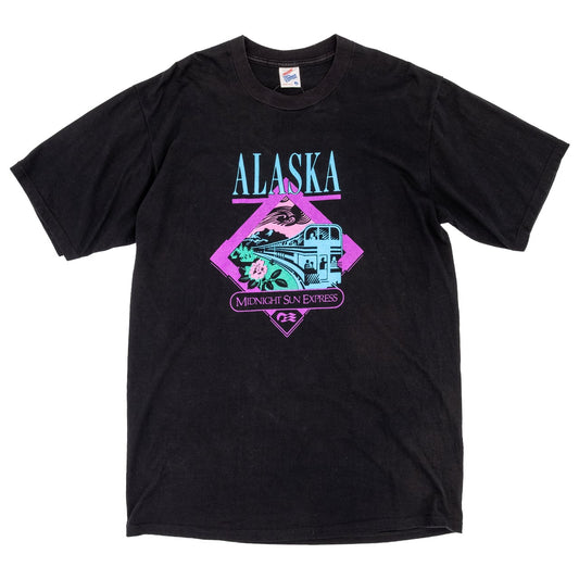 【USED】90s Vintage Jerzees Alaska Midnight Sun Express T-Shirt アラスカ ミッドナイト・サン・エクスプレス Tシャツ