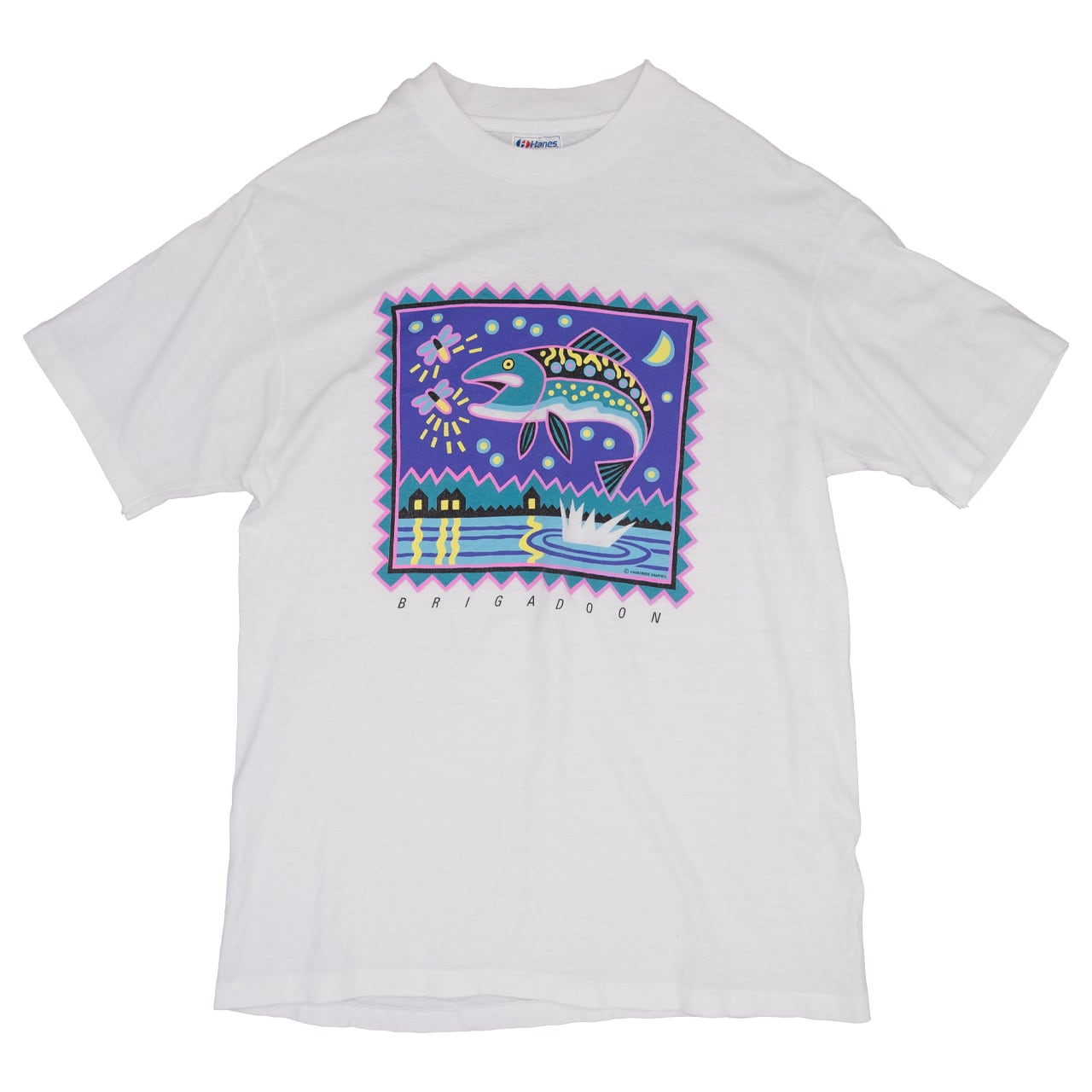 【USED】90s Hanes BEEFY-T "Brigadoon" Fantasy Fish Print T USA製