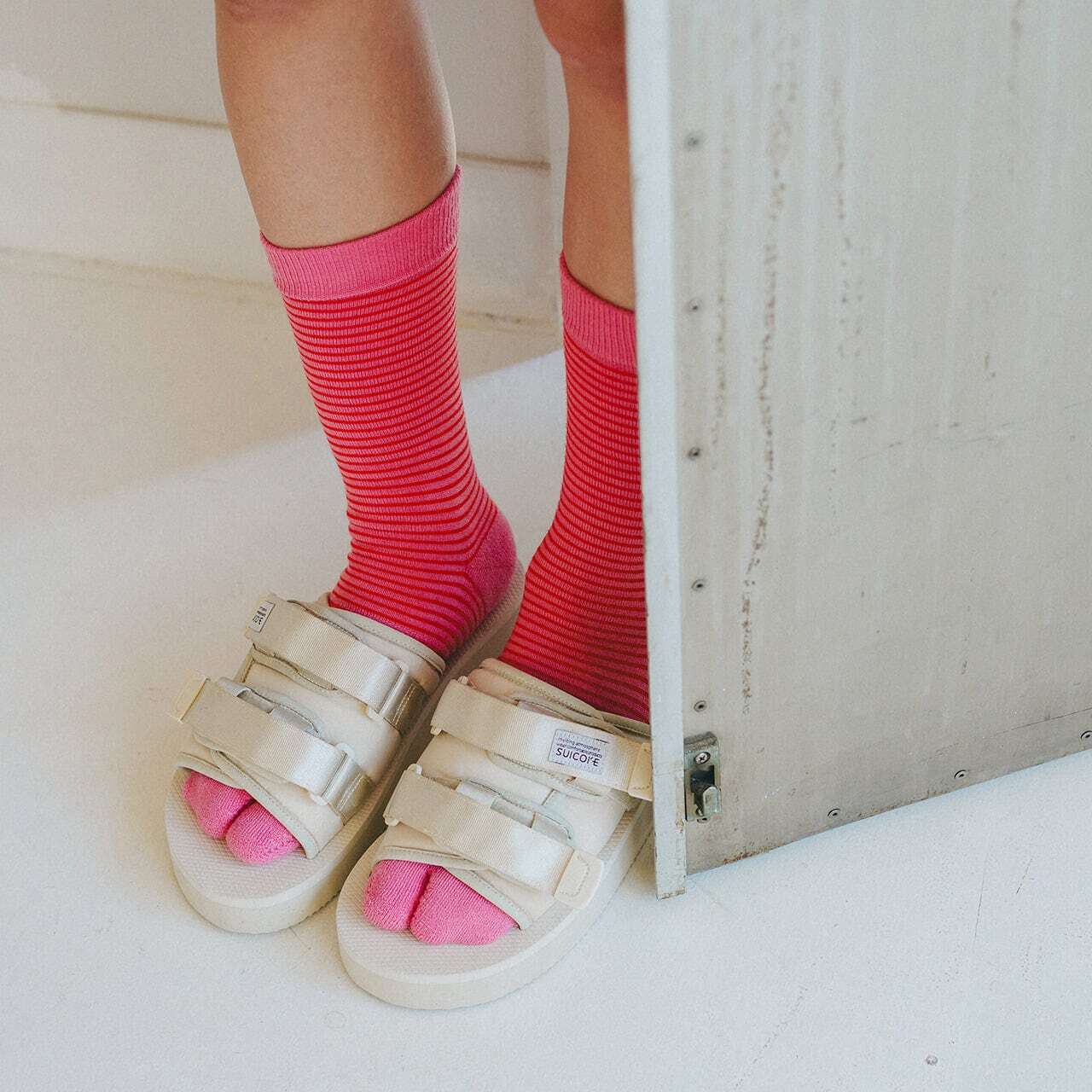 【DM便190円】NODAL Merino Wool Stripe Socks（Pink） ノーダル メリノウール ストライプソックス ピンク NDY06