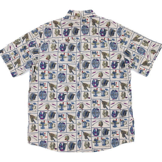 【USED】90s WOOLRICH All-Over Fishing Gear Print Short Sleeve Shirt ウールリッチ フィッシングギア総柄 半袖シャツ