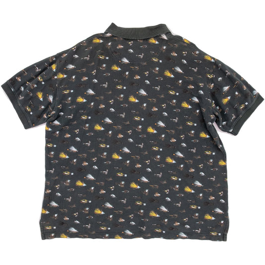 【USED】90s ORVIS Fly Pattern All-Over Print Polo Shirt オービス フライパターン総柄 ポロシャツ