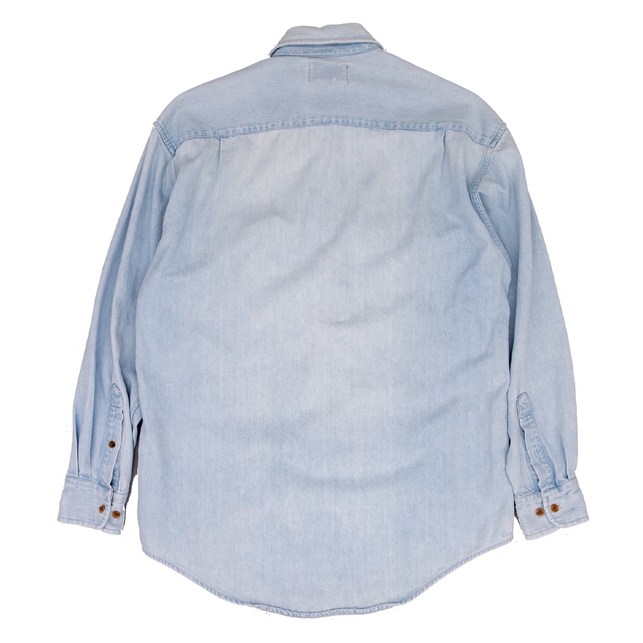 【USED】90s Eddie Bauer エディーバウアー Light Wash Denim Shirt with Fly Fishing Embroidery ライトウォッシュ デニムシャツ (フライフィッシング刺繍) 黒タグ