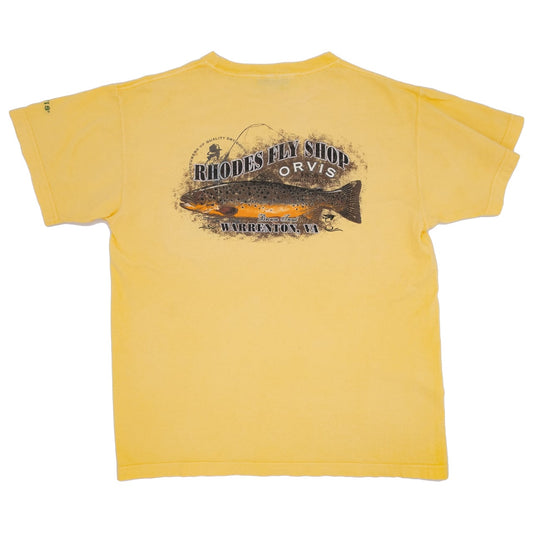 【USED】00s ORVIS "Rhodes Fly Shop" Brown Trout Graphic T-Shirt オービス トラウトプリントTシャツ