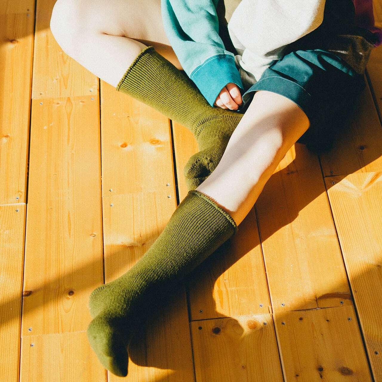 【DM便190円】NODAL Brushed Pile Socks（Army Green） 裏起毛のパイルソックス NDY10