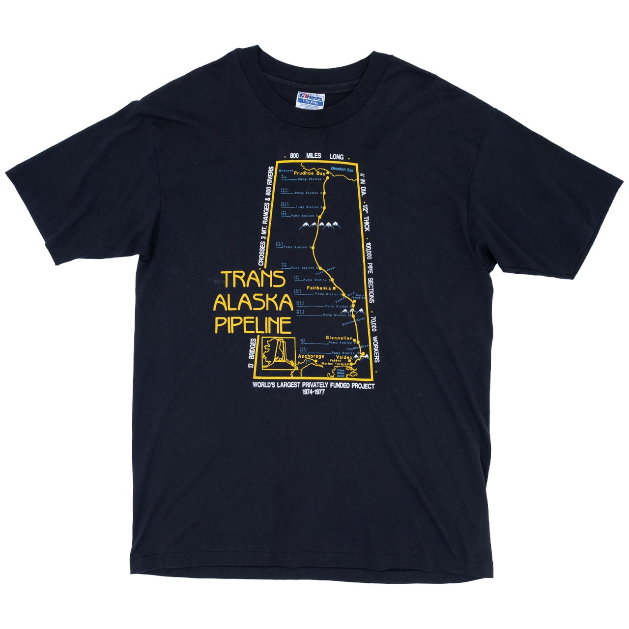 【USED】90s Hanes Fifty-Fifty Trans Alaska Pipeline T-Shirt USA製