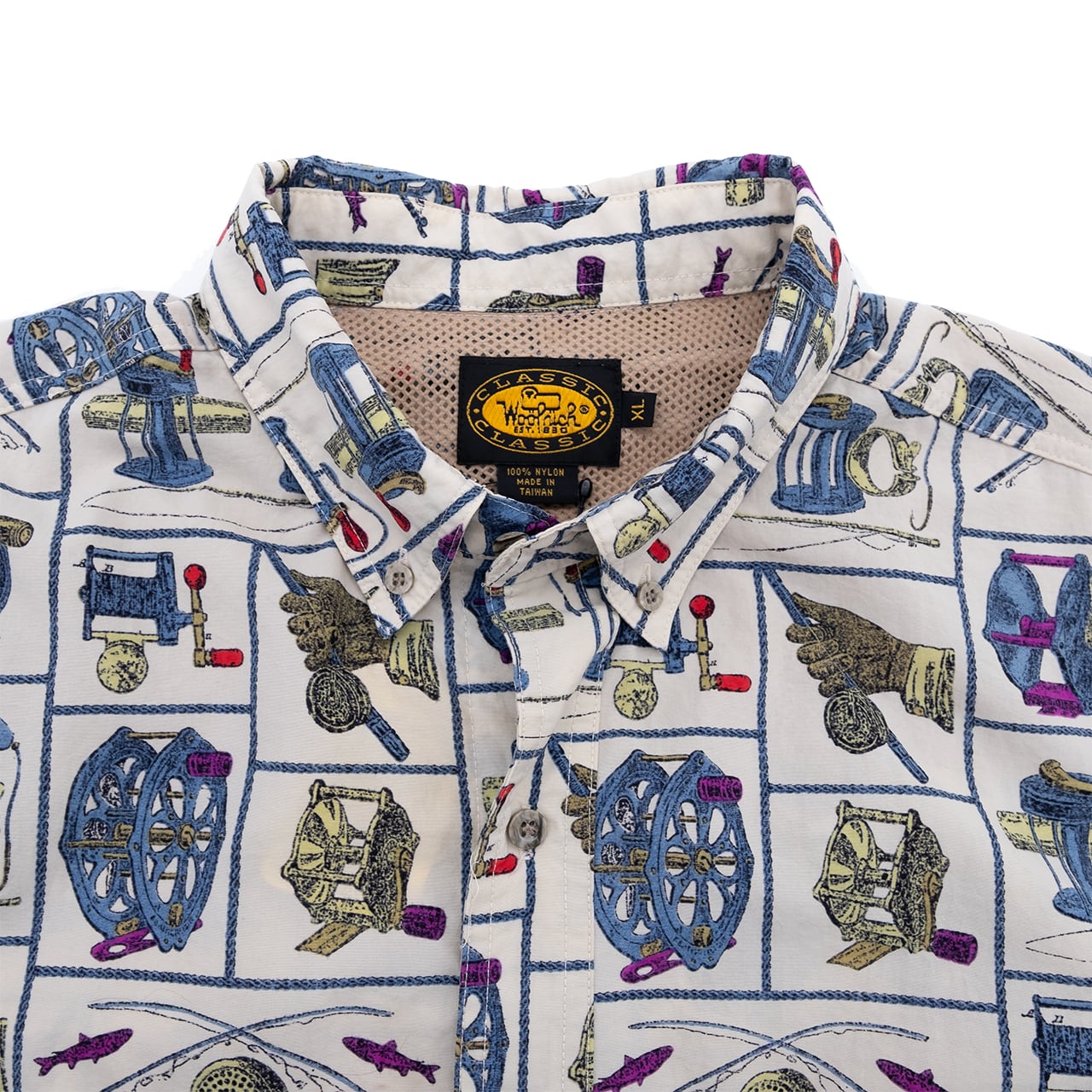 【USED】90s WOOLRICH All-Over Fishing Gear Print Short Sleeve Shirt ウールリッチ フィッシングギア総柄 半袖シャツ