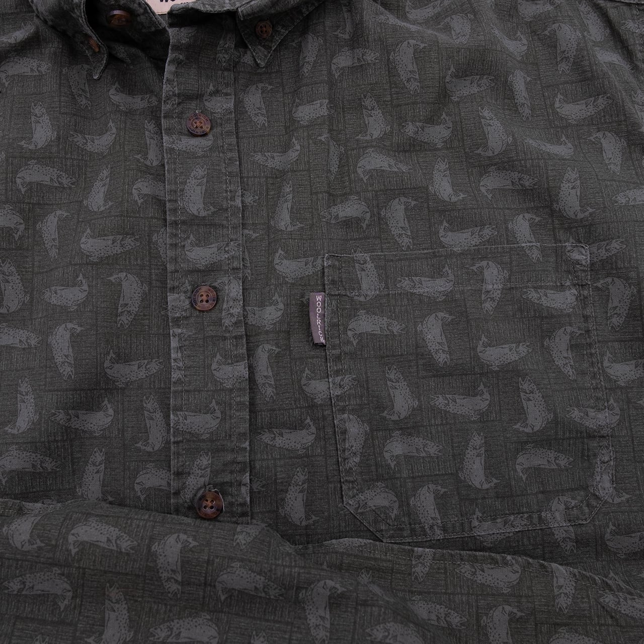 【USED】90s WOOLRICH All-Over Trout Print Short Sleeve Shirt ウールリッチ トラウト柄 半袖シャツ