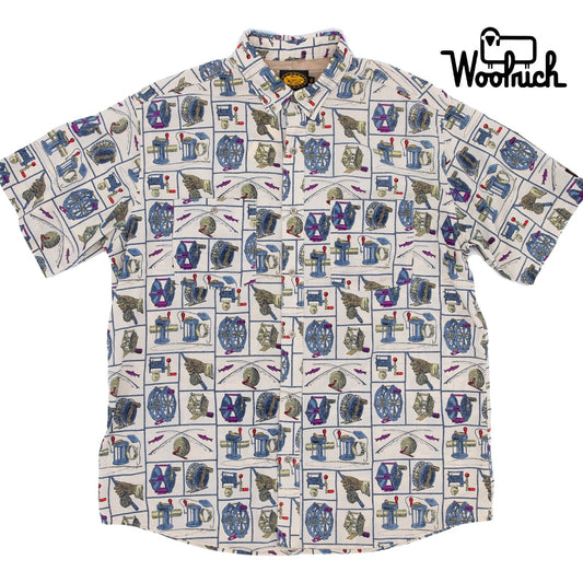 【USED】90s WOOLRICH All-Over Fishing Gear Print Short Sleeve Shirt ウールリッチ フィッシングギア総柄 半袖シャツ